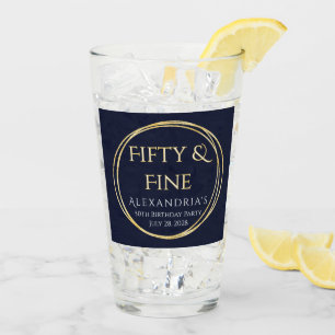 50. Geburtstag Fifty and Fine Navy Gold Benutzerde Glas
