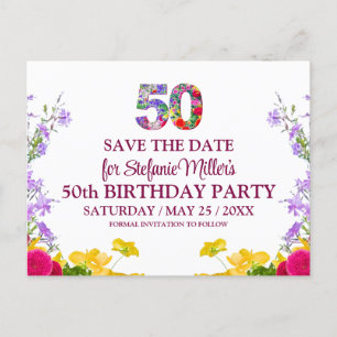50. Geburtstag florale moderne 50 Jahre Party Ankündigungspostkarte