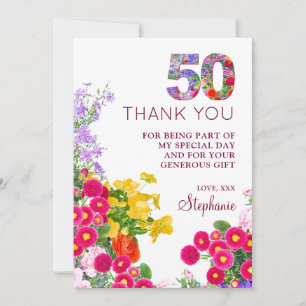 50. Geburtstag florale moderne 50 Jahre Party Dankeskarte