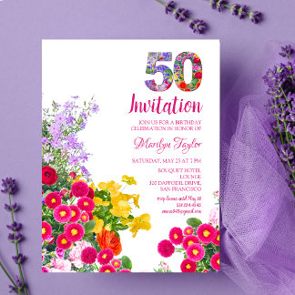 50. Geburtstag florale moderne Einladung Postkarte