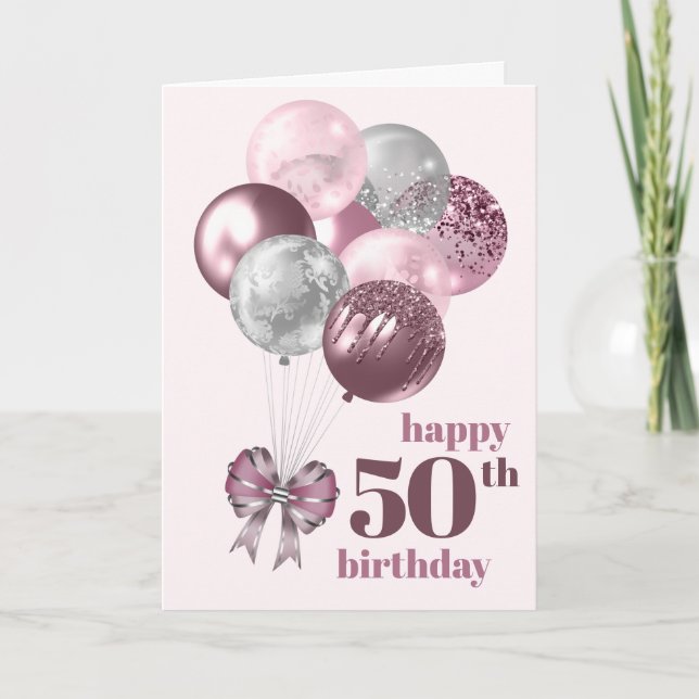 50. Geburtstag Foto Balloons Karte (Vorderseite)