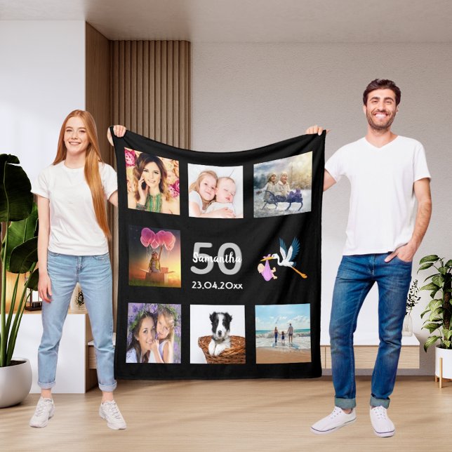 50. Geburtstag Foto Collage schwarz Fleecedecke (Von Creator hochgeladen)