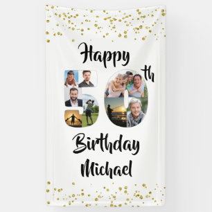 50. Geburtstag Foto Collage Zahlen Confetti Gold Banner