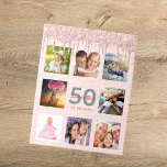 50. Geburtstag Foto Glitzer Tropfen Rose Gold Rosa<br><div class="desc">Ein glamouröses und einzigartiges 50. Geburtstagsgeschenk oder Sake,  das ihr Leben mit einer Collage von 8 deiner Fotos feiert. Personalisieren und fügen Sie einen Namen,  Alter 50 und ein Datum. Graue und dunkle Rose goldfarbene Buchstaben. Elegante und trendige rosa Hintergrundfarbe. Dekoriert mit Rose goldfarbenen Imitaten Glitzer Tropfen.</div>