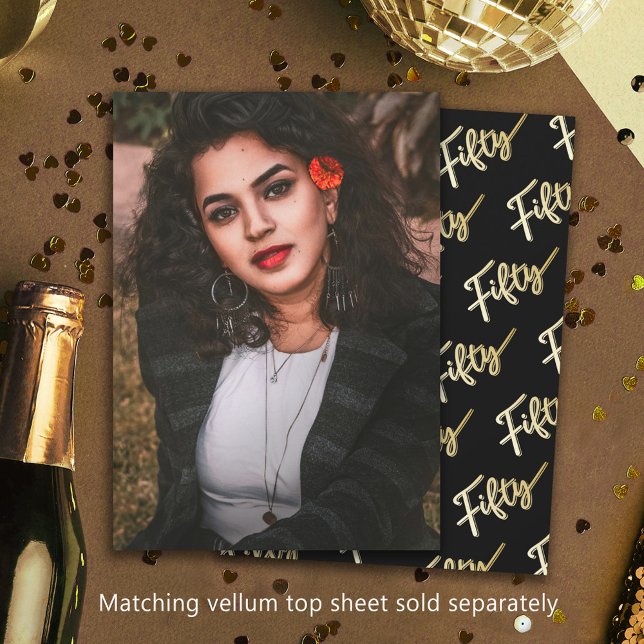 50. Geburtstag Foto schwarzer goldener Hintergrund Einladung (Von Creator hochgeladen)