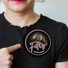 50. Geburtstag Foto Skript Rose rosa benutzerdefin Button