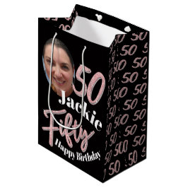 50. Geburtstag Foto Skript Rose rosa benutzerdefin Mittlere Geschenktüte