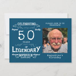 50. Geburtstag Foto Template Legend Blau Vintag Einladung