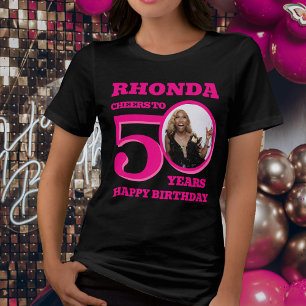 50. Geburtstag Foto und Name Rosa Text Tri-Blend Shirt