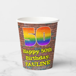 50. Geburtstag: Fun Graffiti-Inspiriert Regenbogen Pappbecher