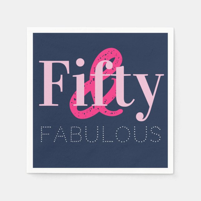 50. Geburtstag Fünfzig und fabelhaftes rosa blaues Serviette (Vorderseite)