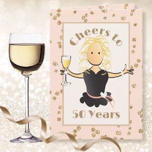 50. Geburtstag für sie Glitter Blond Fun Cartoon Karte