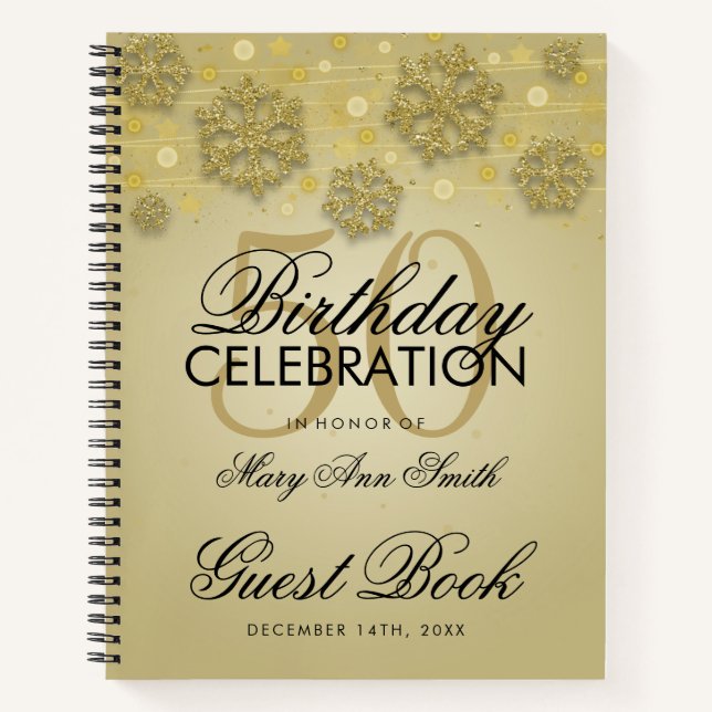 50. Geburtstag Gästebuch Gold Winter Notizbuch (Vorderseite)