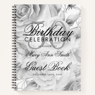 50. Geburtstag Gästebuch Party Floral Silver White Notizbuch