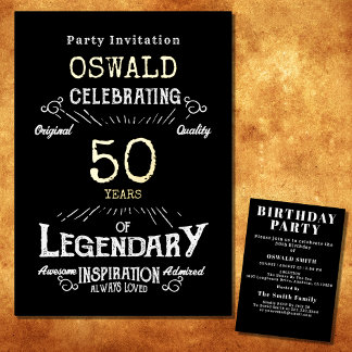50. Geburtstag Geborener legendärer Black Gold Ret Folieneinladung