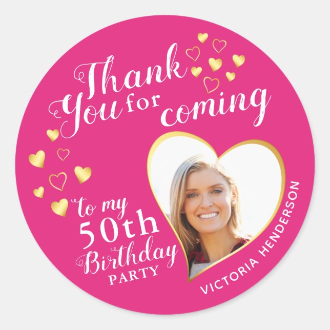 50. Geburtstag Gefallen Pink Danke Runder Aufkleber (Vorderseite)
