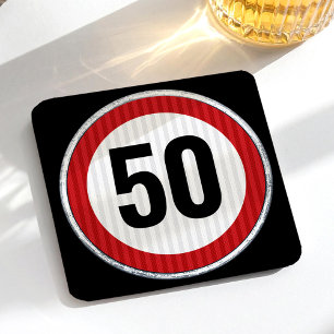 50. Geburtstag Geschwindigkeitsbegrenzungsschild - Rechteckiger Pappuntersetzer