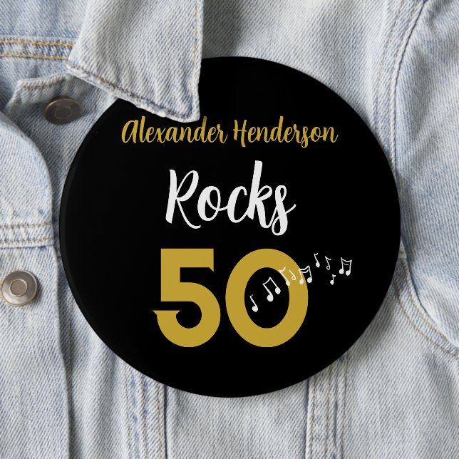 50. Geburtstag Gitarrenrocks 50 Personalisiert Button (Beispiel)
