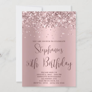 50. Geburtstag Glitzernde Rosa Roségold Einladung