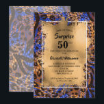 50. Geburtstag Gold Animal Print Einladung<br><div class="desc">Ein wildes Tierbild in Blau,  Braun und Gold überlagert sich mit einer Goldfolie und den 50. Geburtstagsparty-Details in schicker Schrift - ideal für JEDEN Imitat Geburtstag. KOORDINIERENDE Artikel in unserem Geschäft verfügbar.</div>