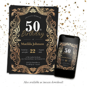 50. Geburtstag Gold Black Boho Glamour Vintag Einladung