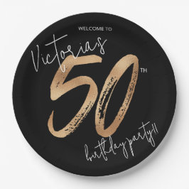 50. Geburtstag Gold Black Modern Sassy Elegant Pappteller