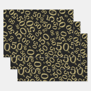 50. Geburtstag Gold & Black Random Number Pattern Geschenkpapier Set