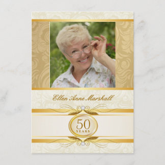 50. Geburtstag - Gold Damask Foto Einladung