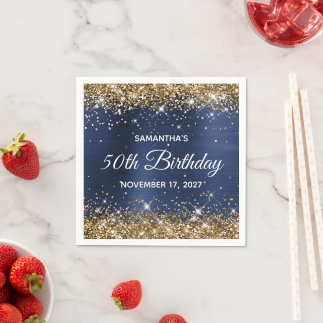 50. Geburtstag Gold Glitzer Navy Blue Foil Serviette (Beispiel)