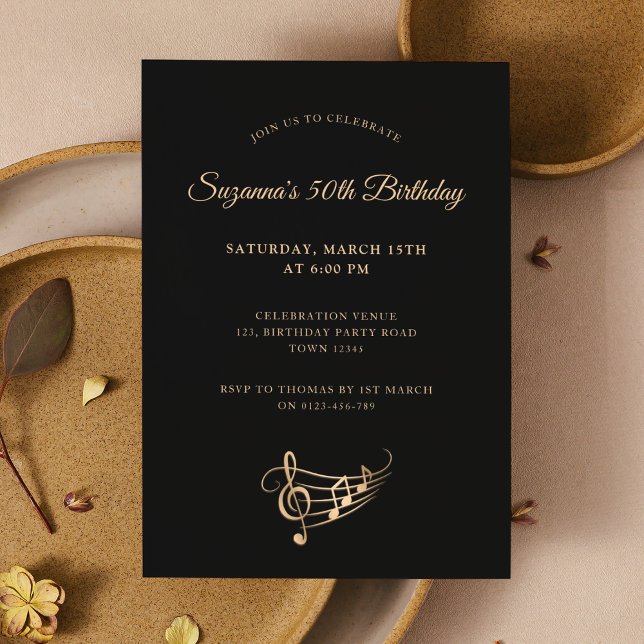 50. Geburtstag Gold Musiknoten Elegant Einladung (Von Creator hochgeladen)