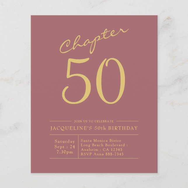 50. Geburtstag Gold Pink Einladung Flyer (Vorne)