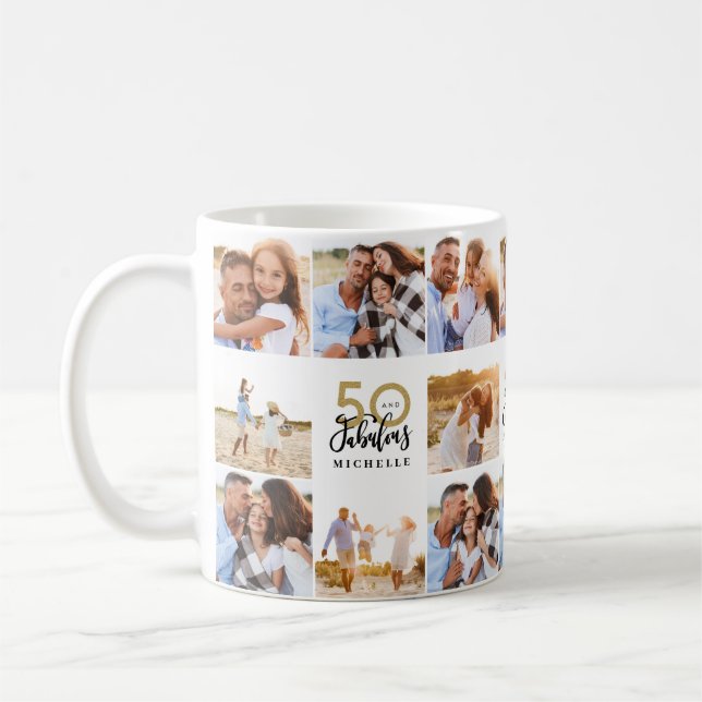 50. Geburtstag Gold Schwarzes Foto Collage Chic Kaffeetasse (Links)