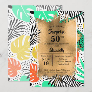 50. Geburtstag Gold und moderne tropische Einladun