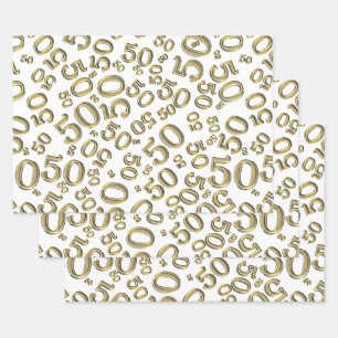 50. Geburtstag Gold & White Random Number Pattern Geschenkpapier Set