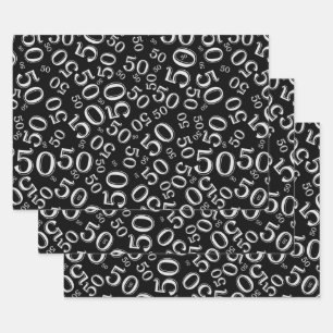 50. Geburtstag Gold & White Random Number Pattern Geschenkpapier Set