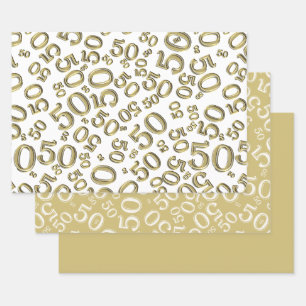 50. Geburtstag Gold & White Random Number Pattern Geschenkpapier Set