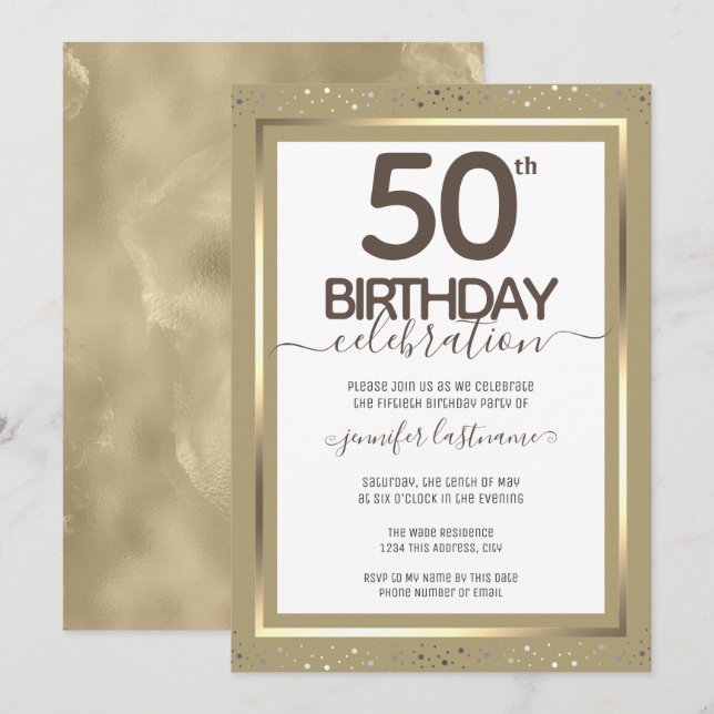 50. Geburtstag Goldene feierliche Einladung (Vorne/Hinten)