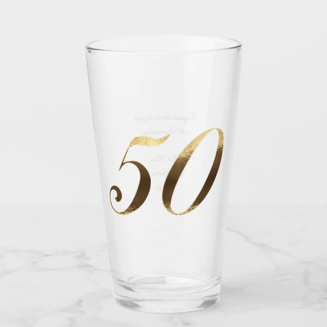 50. Geburtstag Goldener Hochzeitstag Glas (Vorderseite)