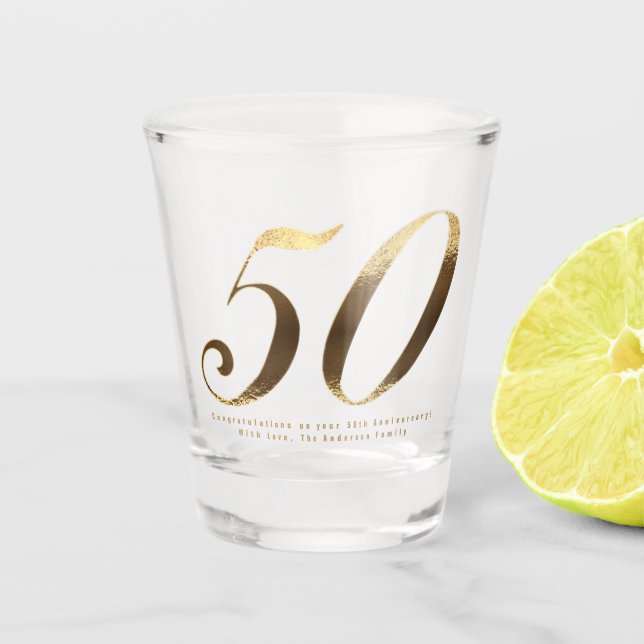 50. Geburtstag Goldener Hochzeitstag Schnapsglas (Vorderseite)