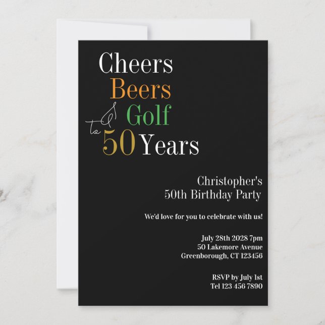 50. Geburtstag Golf Cheers Beers Party Einladung (Vorderseite)