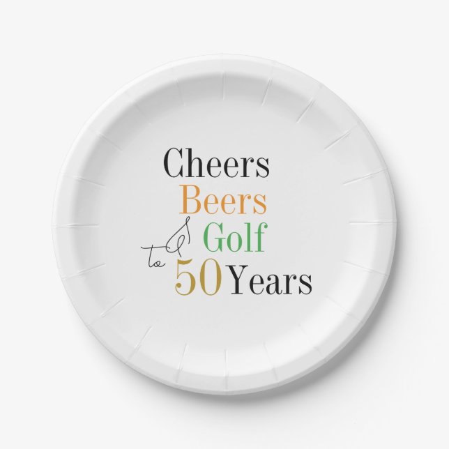 50. Geburtstag Golf Cheers Beers Party Pappteller (Vorderseite)