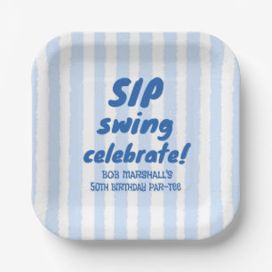 50. Geburtstag Golf Fette Blaue Typografie Streife Pappteller
