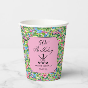 50. Geburtstag Golf Pink Grün Preppy Druck Pappbecher