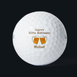 50. Geburtstag Golfer Beer Cheers Golfball<br><div class="desc">Ein lustiger Golfball,  den Sie als Geschenk für einen 50. Geburtstag oder einen Meilenstein Geburtstag schenken können. Auch macht ein großartiges Gastgeschenk. Prost! Die Farben und der Schriftart des Textes können nach Ihren Vorlieben geändert werden.</div>