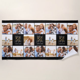 50. Geburtstag gutes Gold schwarzes Foto Collage C Strandtuch