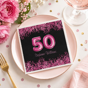 50. Geburtstag Hot Pink Ballons Glitter Party Serviette