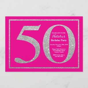 50. Geburtstag Hot Pink und Silver Glitzer Einladung