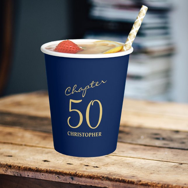 50. Geburtstag Kapitel 50 Blue Gold Pappbecher (Personalized 50th Birthday Chapter 50 Blue Gold Paper Cups
)