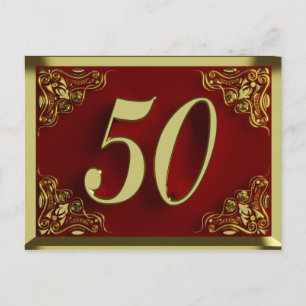 50. Geburtstag Königlich Gold Rot Einladung Postkarte