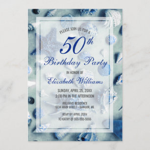 50. Geburtstag Küste Seashells Blau Einladung